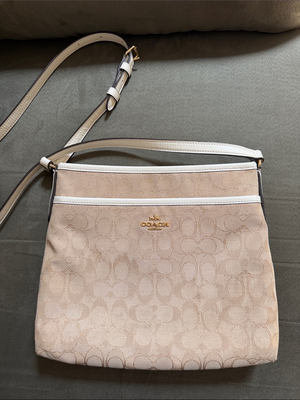 Coach Khaki and Chalk Signature Crossbody, canvas with leather trim   F29960
